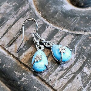 Little Teardrop Turquoise Gemstone Platinum Plated Handcrafted Earrings